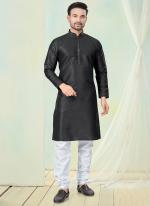 Pure Silk Black Casual Wear Pintex Work Readymade Kurta Pajama